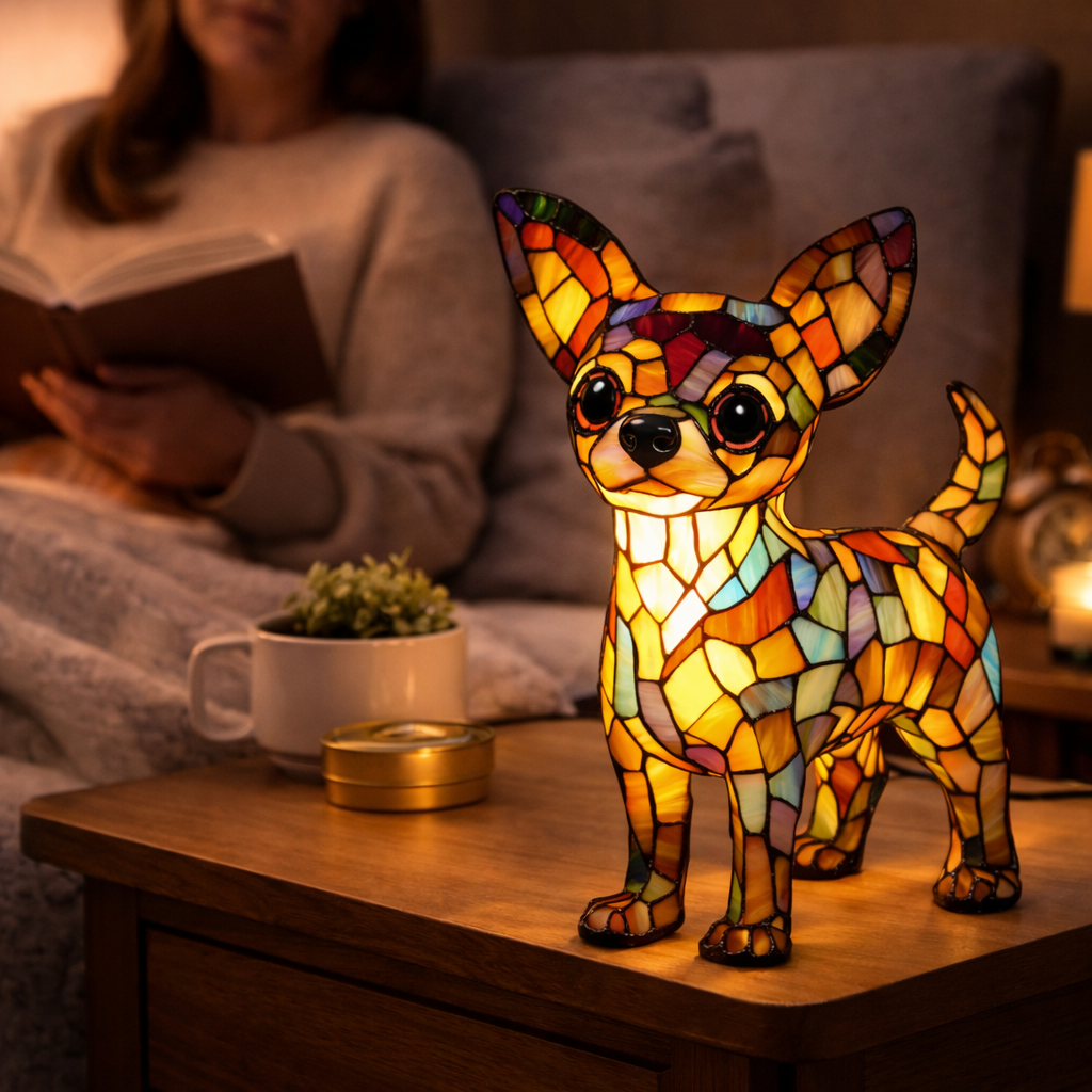 Stained Glass Dog Silhouette Decorative Animal Table Lamp