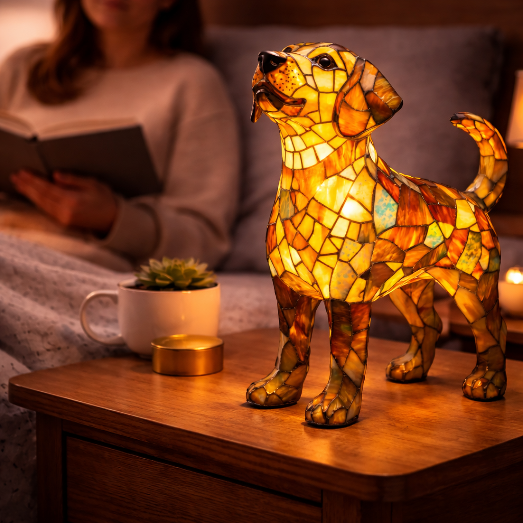 Stained Glass Dog Silhouette Decorative Animal Table Lamp
