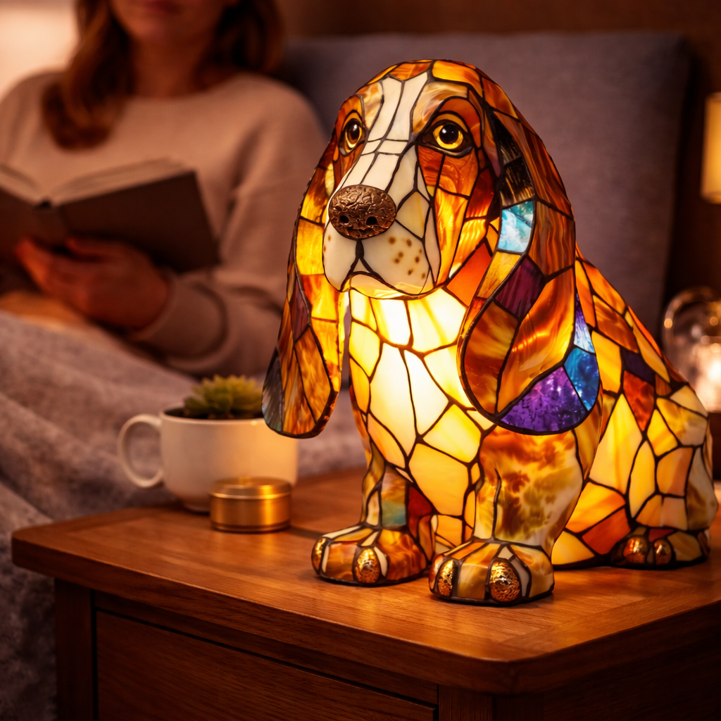 Stained Glass Dog Silhouette Decorative Animal Table Lamp