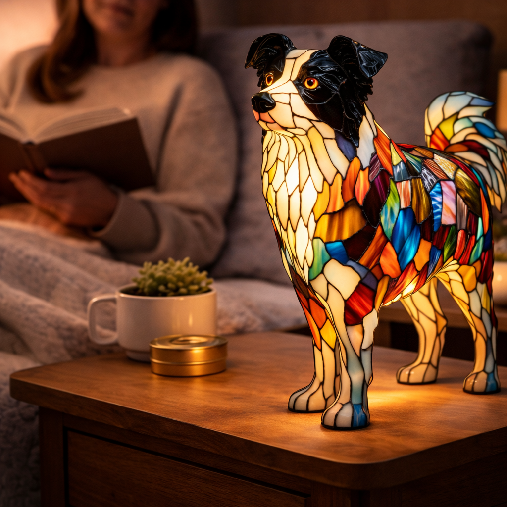 Stained Glass Dog Silhouette Decorative Animal Table Lamp