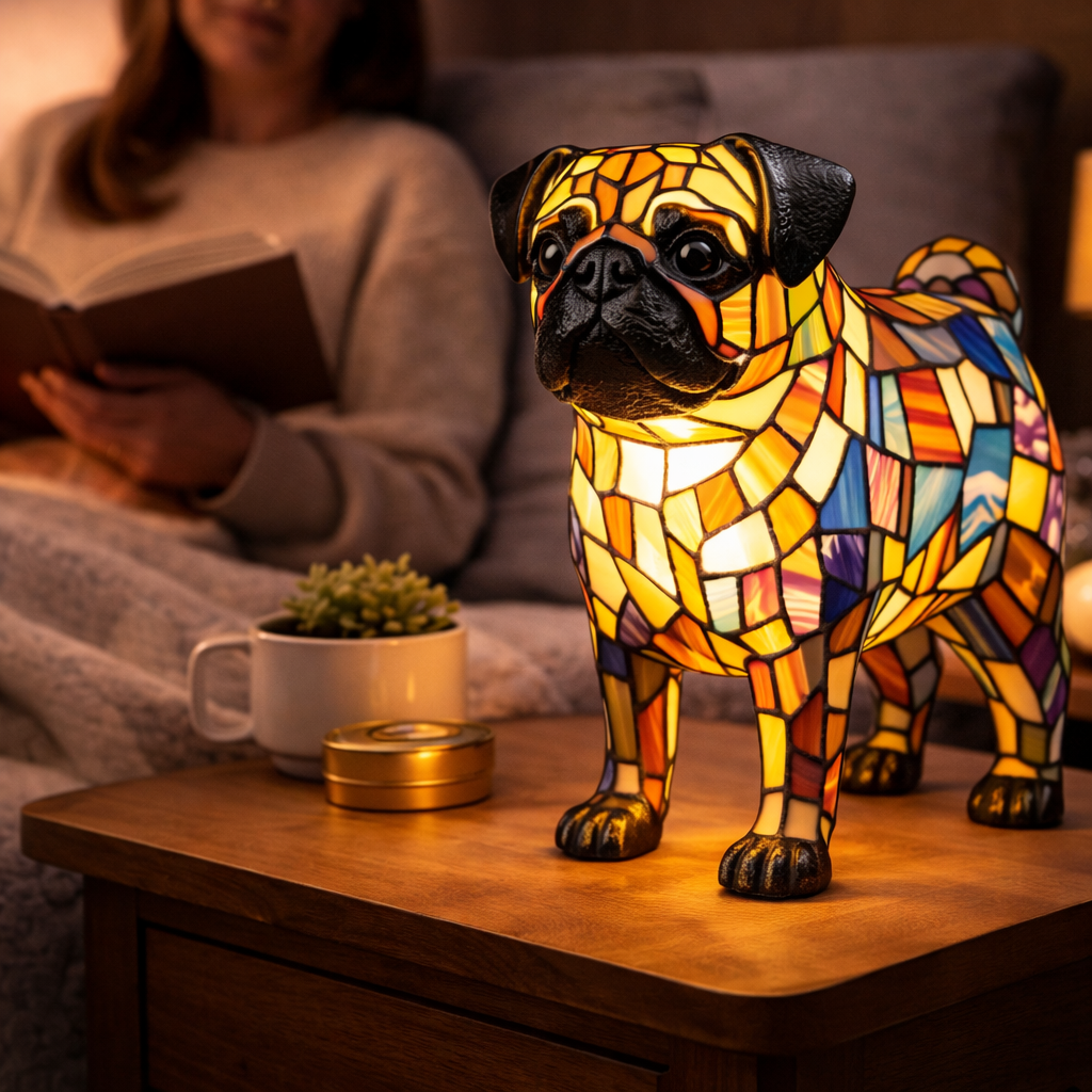 Stained Glass Dog Silhouette Decorative Animal Table Lamp