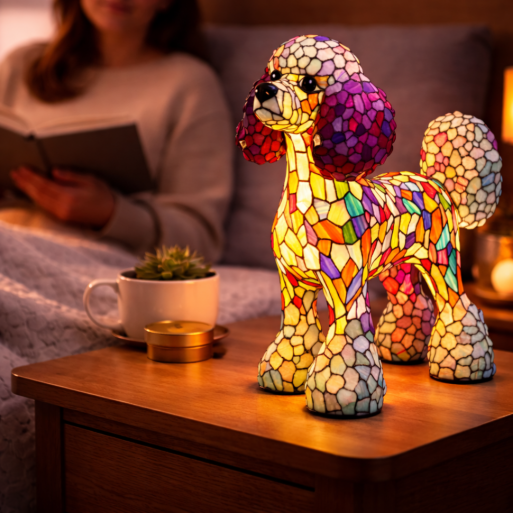 Stained Glass Dog Silhouette Decorative Animal Table Lamp