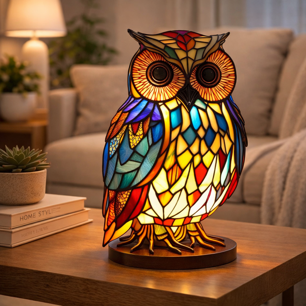 Stained Glass Style Animal Figurine Accent Table Lamp