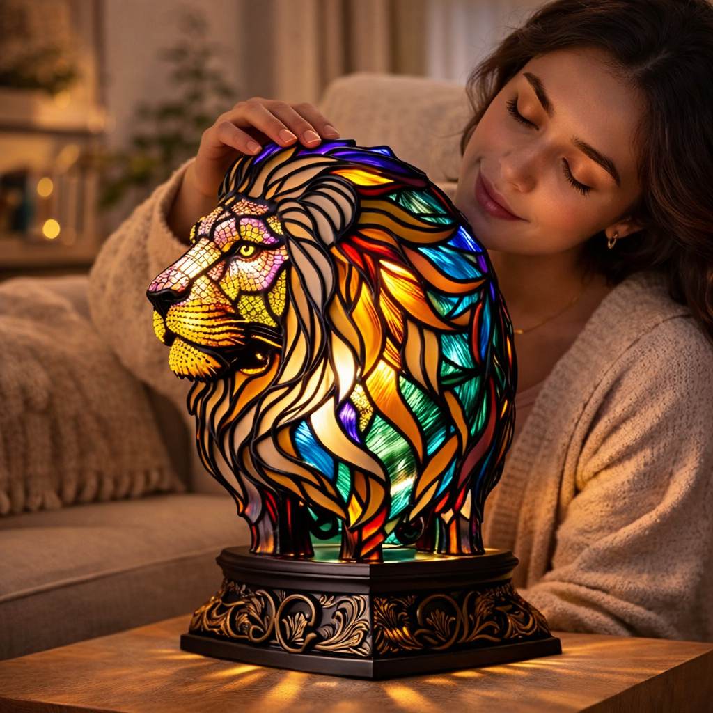 Stained Glass Style Animal Figurine Accent Table Lamp