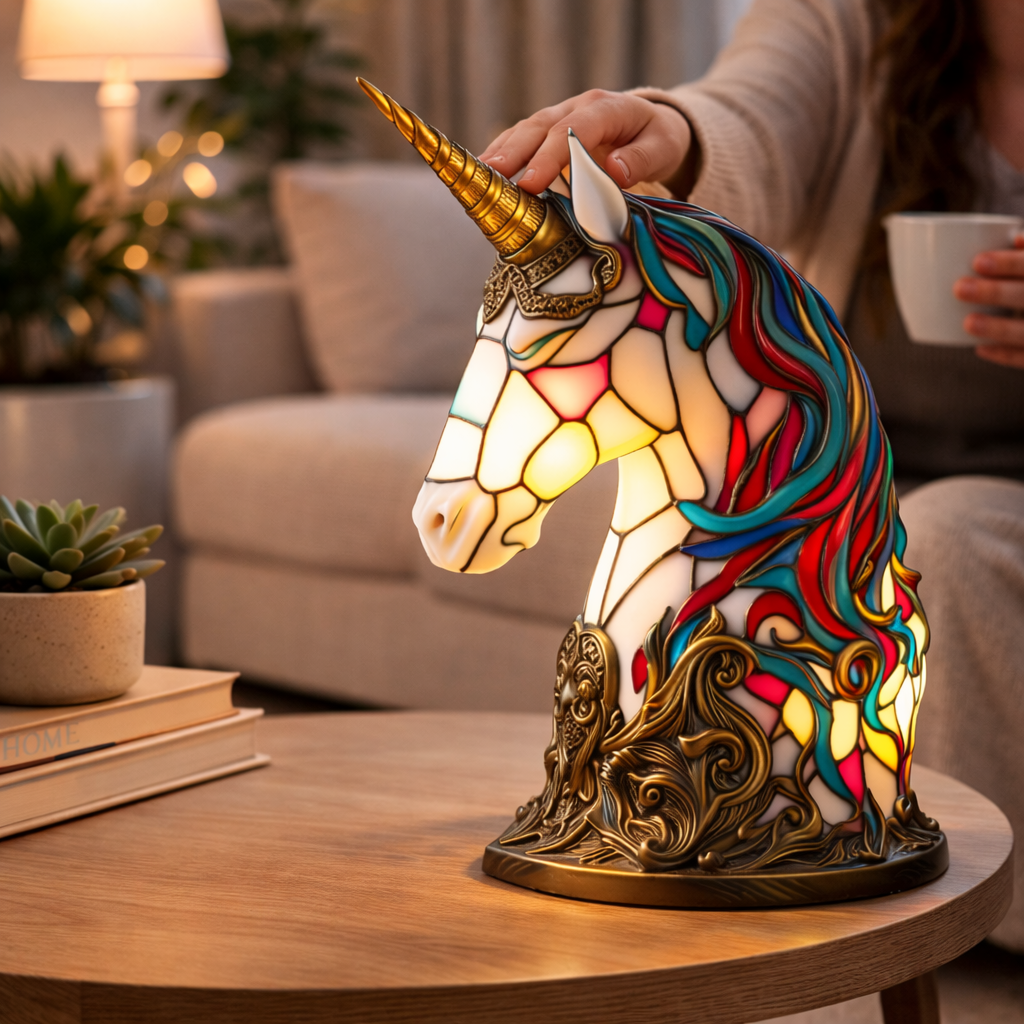 Stained Glass Style Animal Figurine Accent Table Lamp