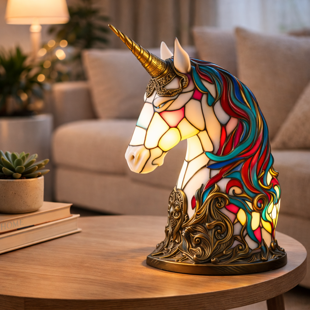 Stained Glass Style Animal Figurine Accent Table Lamp