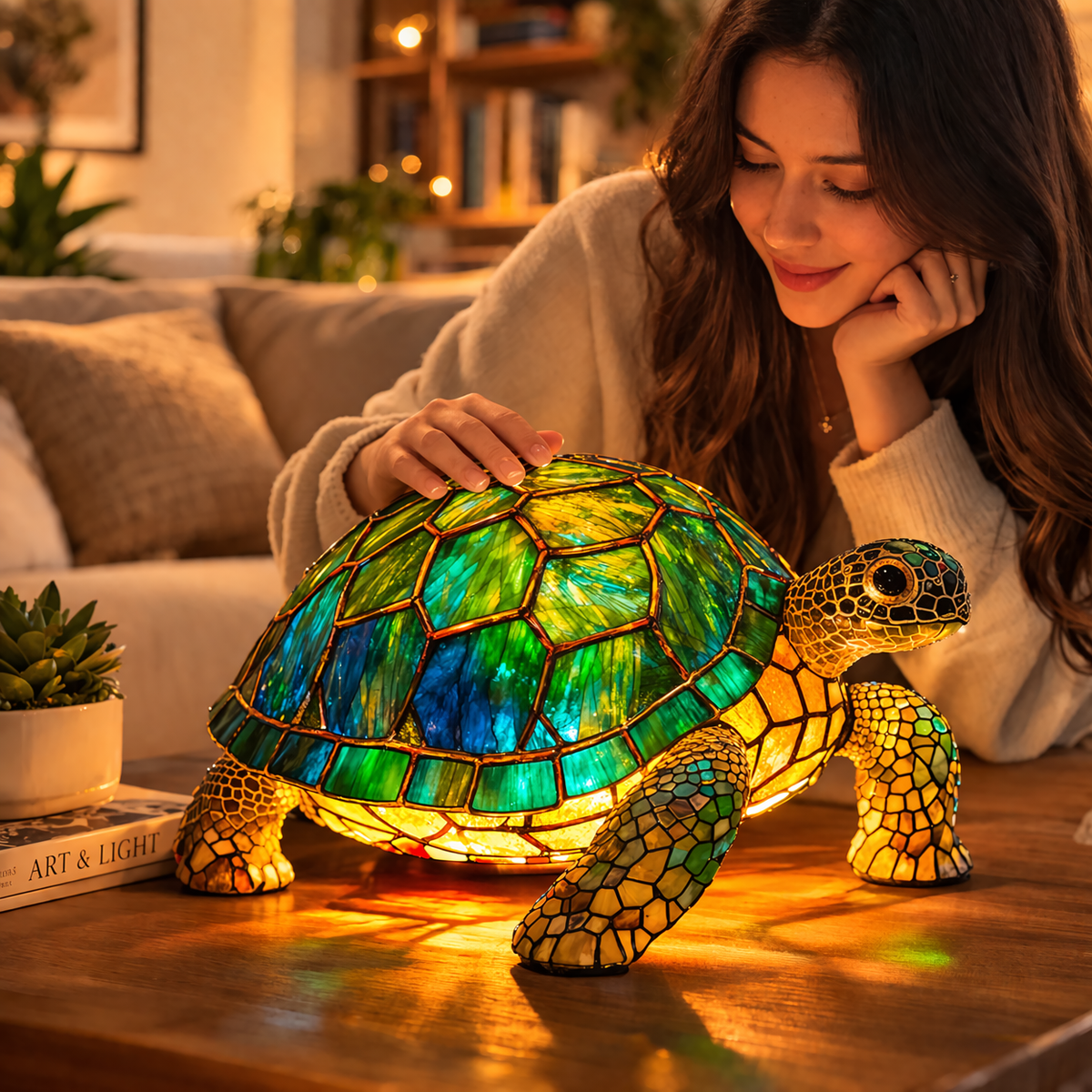 Stained Glass Style Animal Figurine Accent Table Lamp