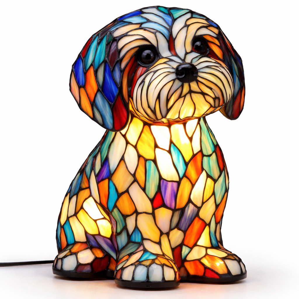 Stained Glass Dog Silhouette Decorative Animal Table Lamp