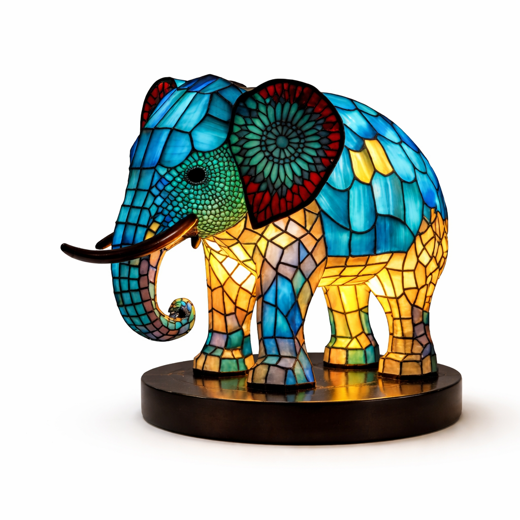 Stained Glass Style Animal Figurine Accent Table Lamp
