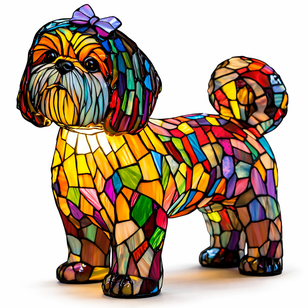 Stained Glass Dog Silhouette Decorative Animal Table Lamp
