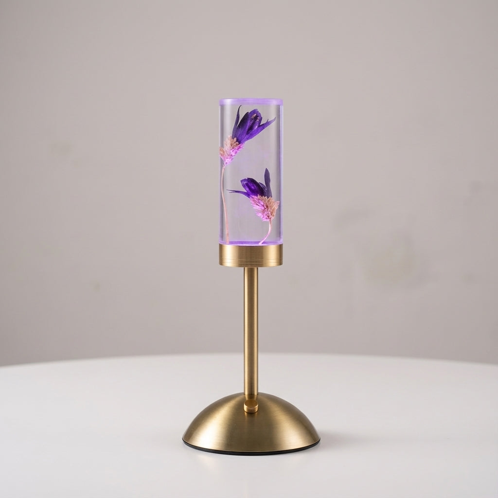 Sculptural Floral Column Cordless Touch Control Table Lamp