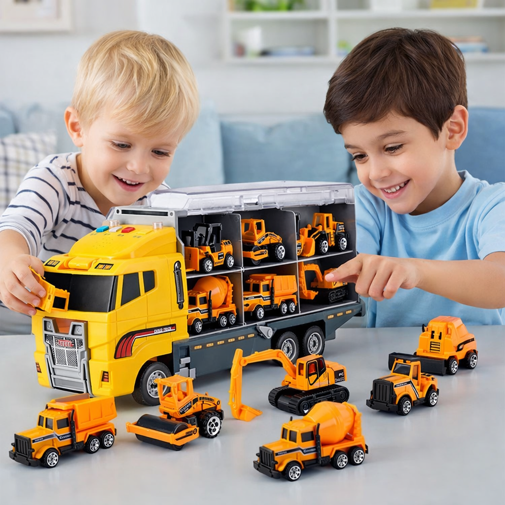 Realistic Alloy Mini Construction Vehicle Carrier Toy Playset