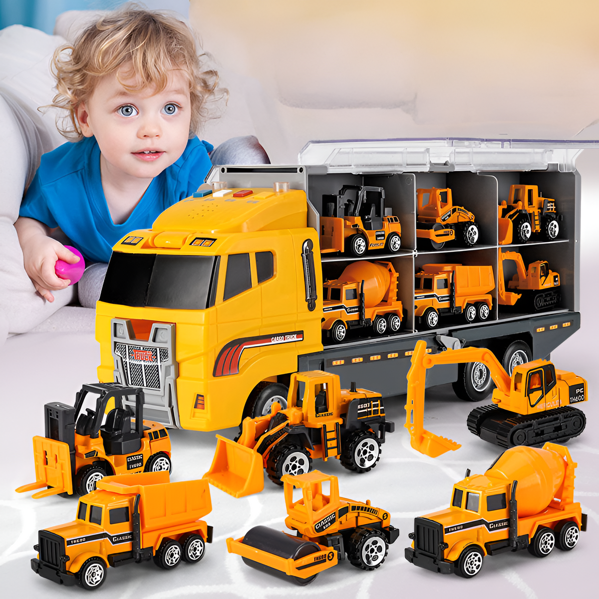 Realistic Alloy Mini Construction Vehicle Carrier Toy Playset
