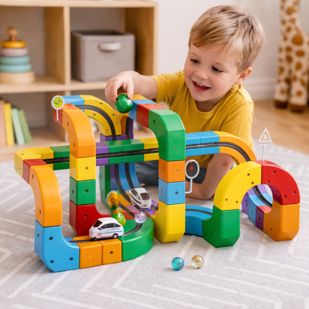 Stackable Modular Construction Blocks Marble Run Track Toy Set