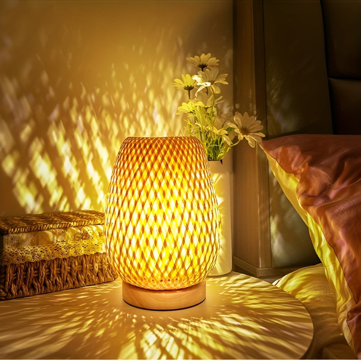 Woven Bamboo Shade Compact USB Powered Table Lamp