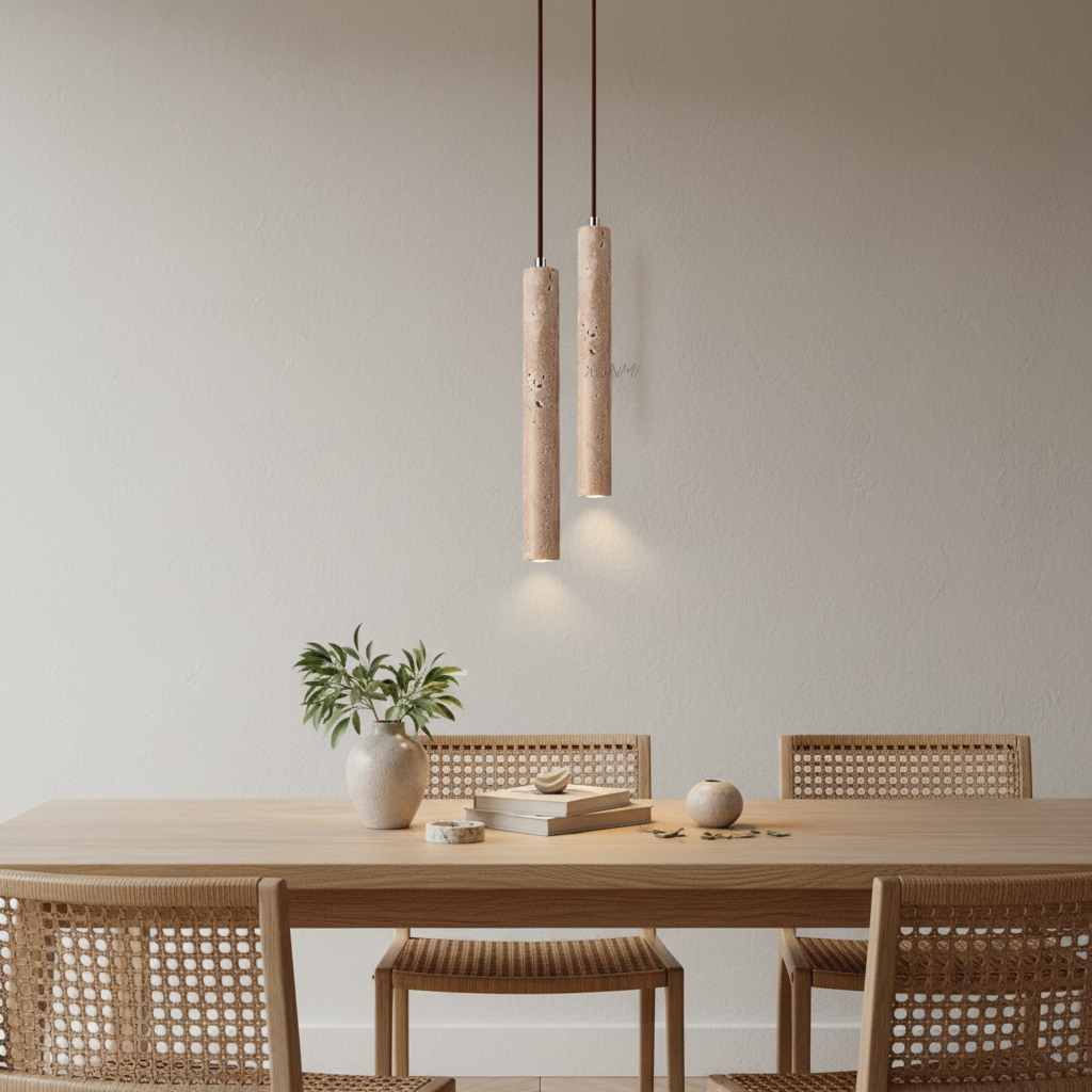 Wabi Sabi Travertine Texture Slim Profile Organic Pendant Light