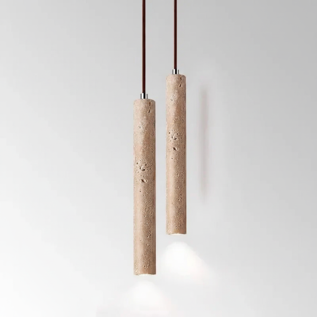 Wabi Sabi Travertine Texture Slim Profile Organic Pendant Light