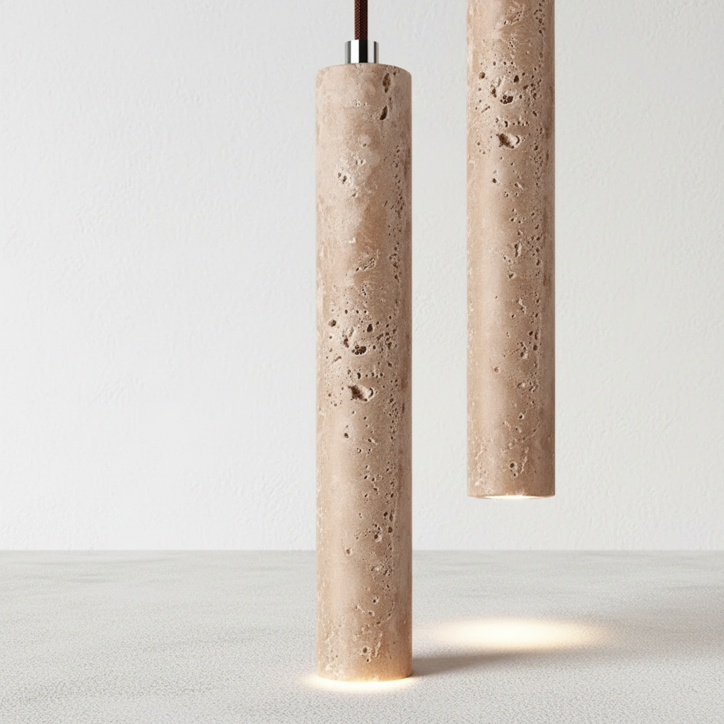 Wabi Sabi Travertine Texture Slim Profile Organic Pendant Light
