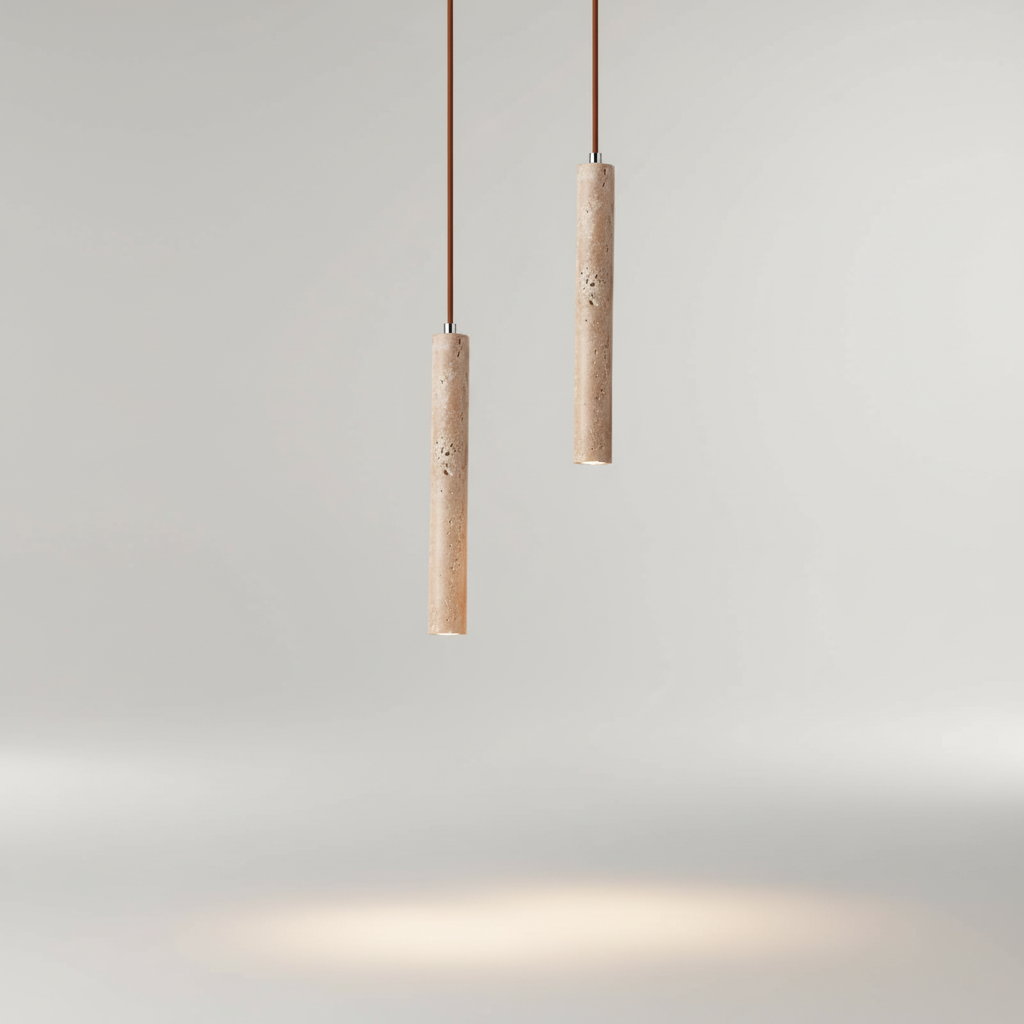 Wabi Sabi Travertine Texture Slim Profile Organic Pendant Light