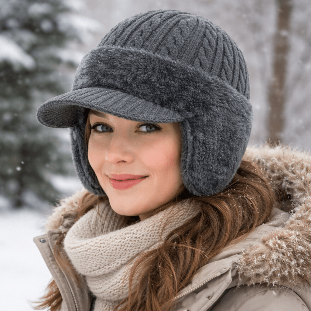 Windproof Cable Knit Peaked Trapper Ear Warmer Hat