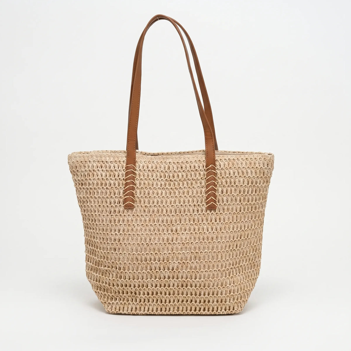 Textured Woven Spacious Zippered Shoulder Beach Tote Handbag