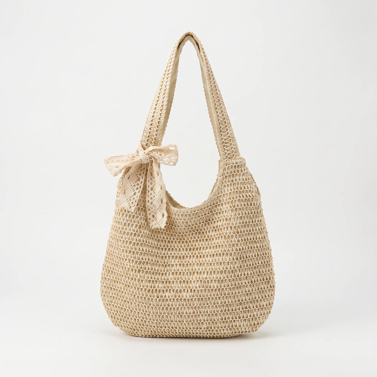 Woven Straw Open Top Casual Slouch Shoulder Tote Bag