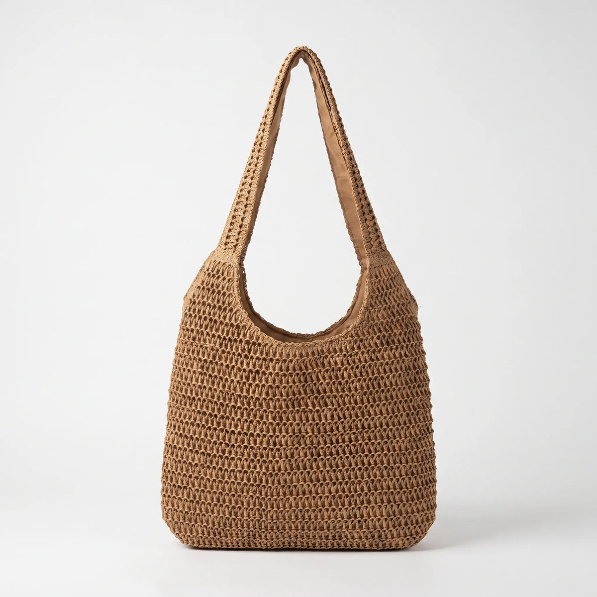 Woven Straw Open Top Casual Slouch Shoulder Tote Bag