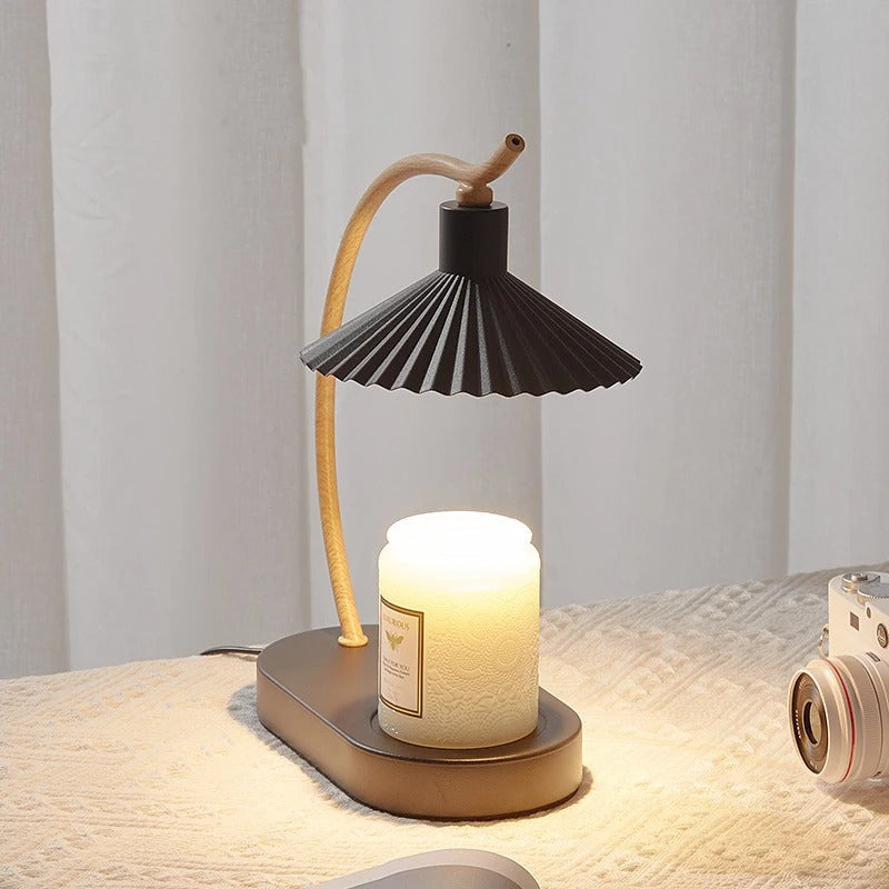Pleated Shade Nordic Wooden Arm Candle Warmer Table Lamp