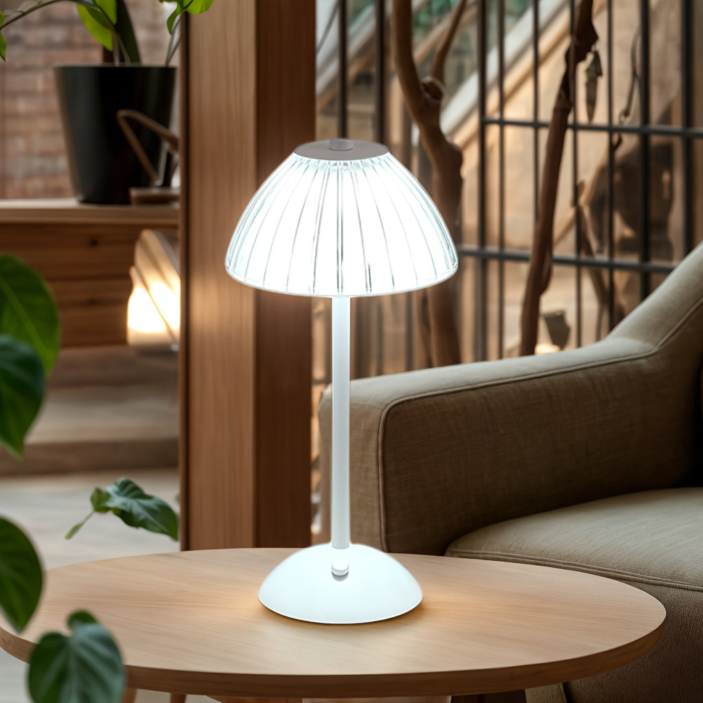 Ribbed Crystal Shade Rechargeable Touch Dimmable Table Lamp