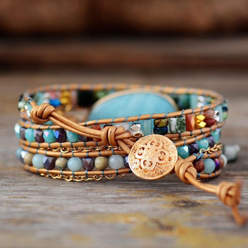 Natural Amazonite Stone Boho Handmade Wrap Bracelet