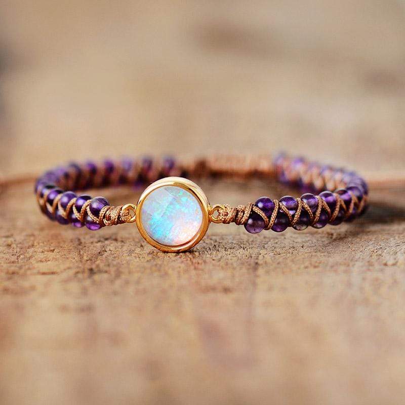 Handcrafted Amethyst Opal Beaded Boho Yoga Bracelet