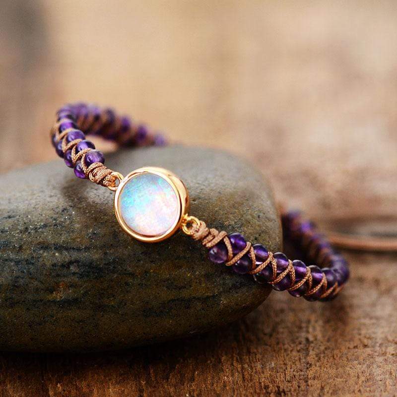 Handcrafted Amethyst Opal Beaded Boho Yoga Bracelet