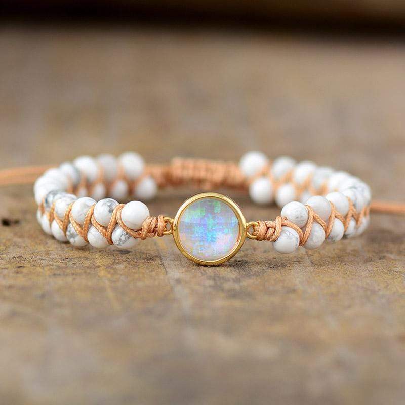 Handcrafted Amethyst Opal Beaded Boho Yoga Bracelet