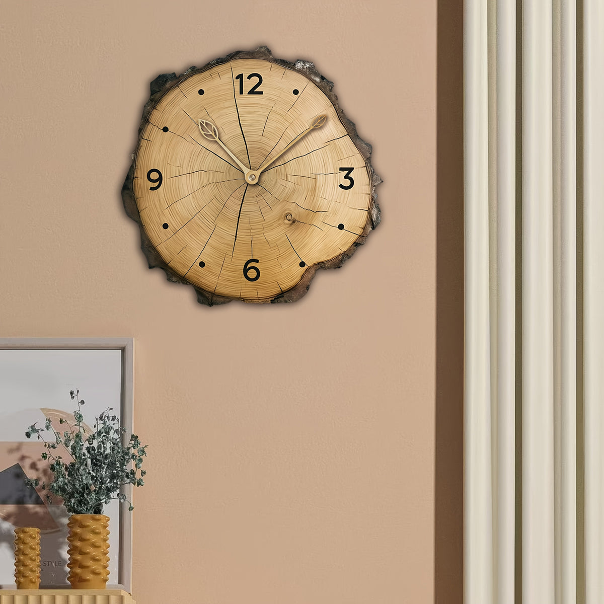 Rustic Wood Grain Irregular Edge Silent Quartz Wall Clock