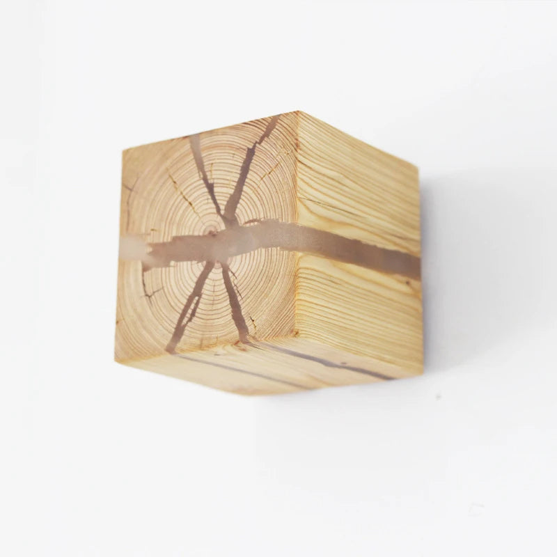 Hand-Carved Solid Wood Resin Inlay Wall Light