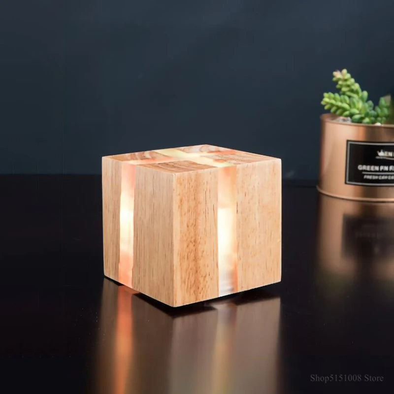 Hand-Carved Solid Wood Resin Inlay Wall Light