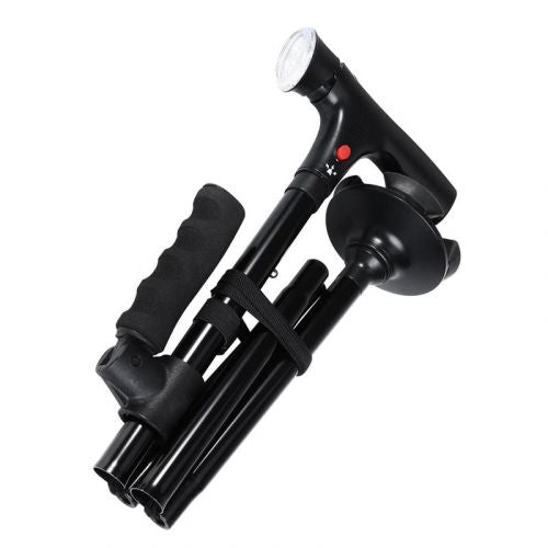 Foldable Aluminum Dual Handgrip Self Standing Mobility Walking Stick