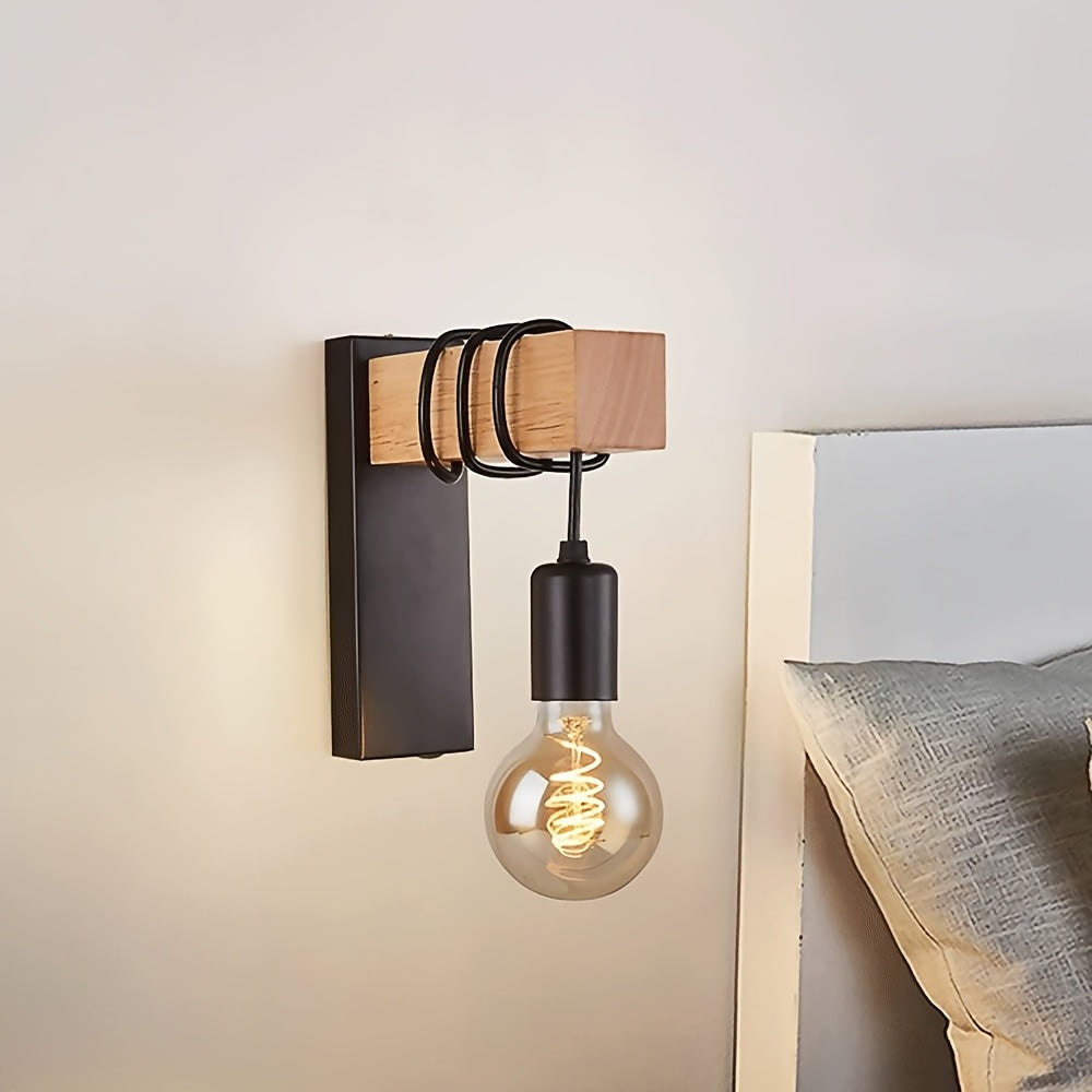 Industrial Wood And Metal Exposed Bulb Wall Light