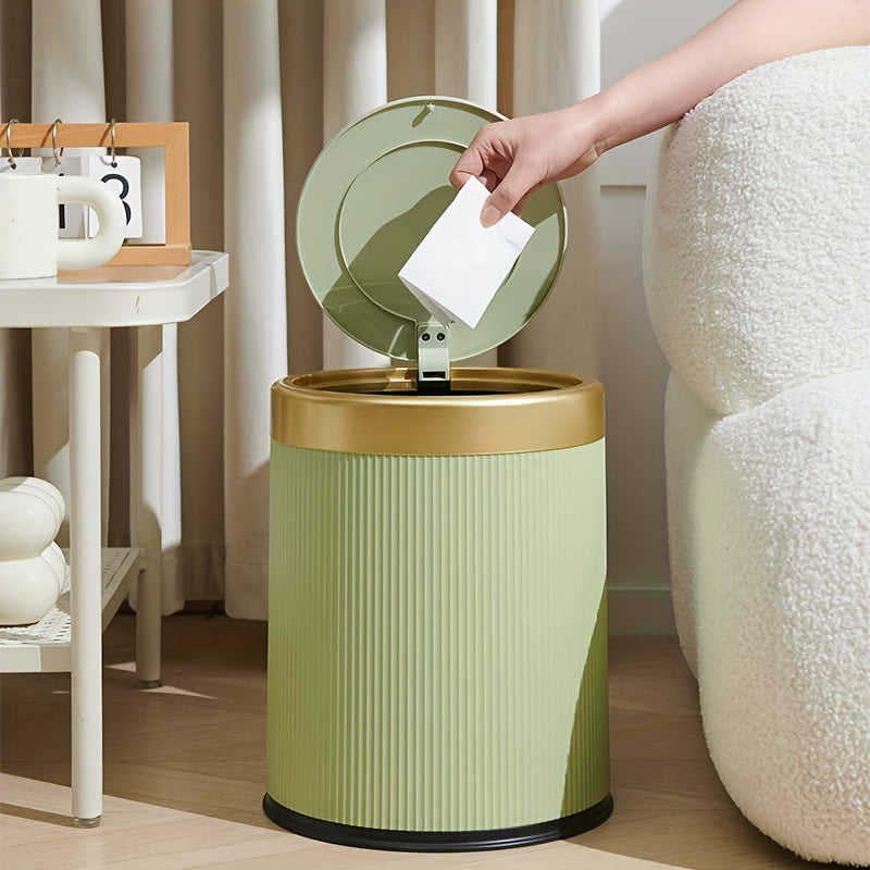Sleek Oval Powder Coated Press-Top Trash Can with Dual Inner Bucket