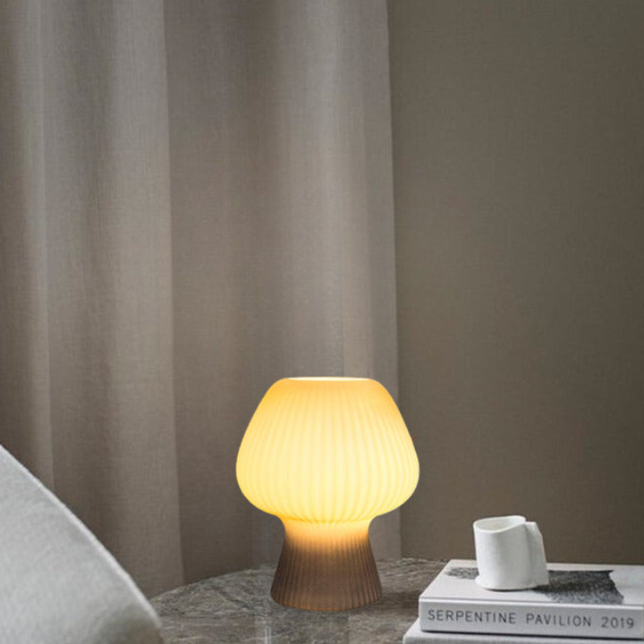 Vintage Ribbed Glass Mushroom Bedside Table Lamp