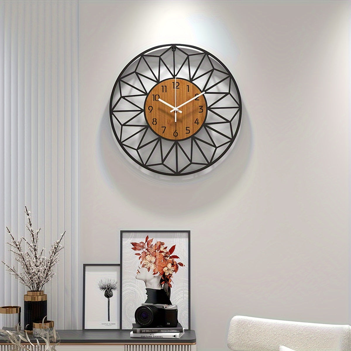 Round Wood Grain Industrial Silent Quartz Wall Clock