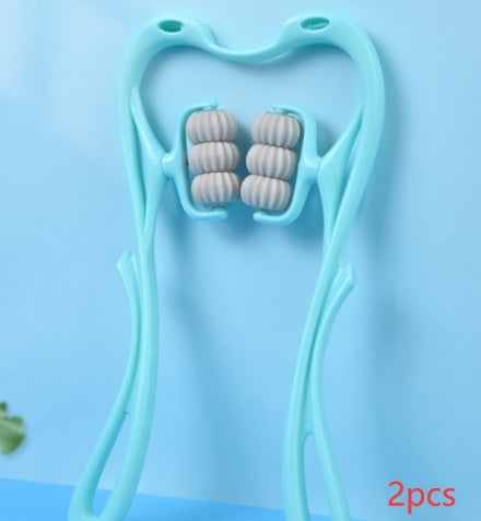 Ergonomic Six-Wheel Roller Handheld Neck Massager with Dynamic Rollers
