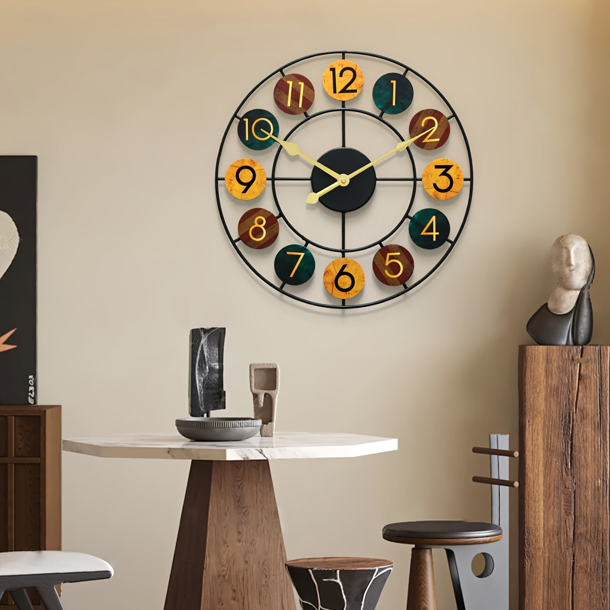 Retro Round Iron Frame Metal Wall Clock