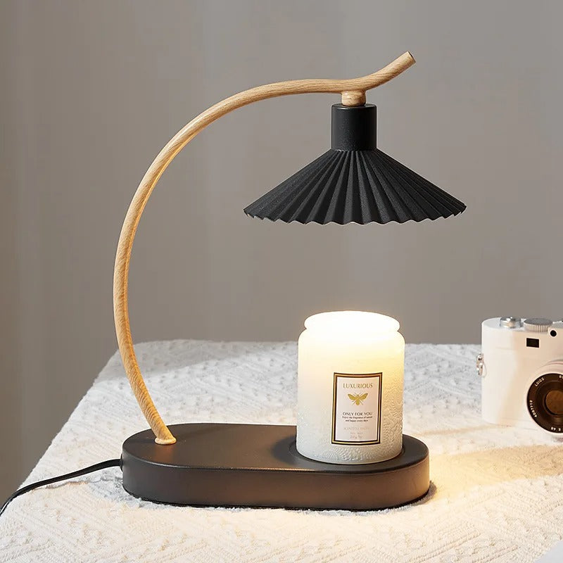 Pleated Shade Nordic Wooden Arm Candle Warmer Table Lamp