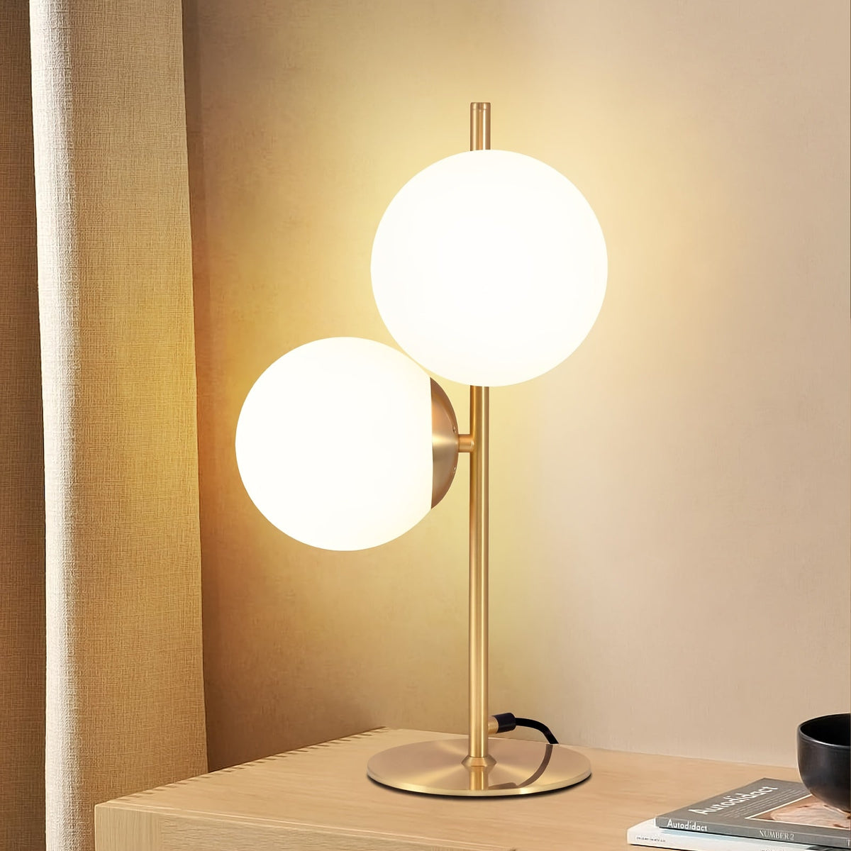 Industrial Chic Brass Frame Frosted Glass Globe Table Lamp
