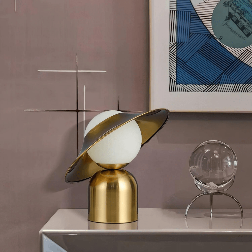 Retro Metal and Glass Dimmable Table Lamp with Playful Hat Shape