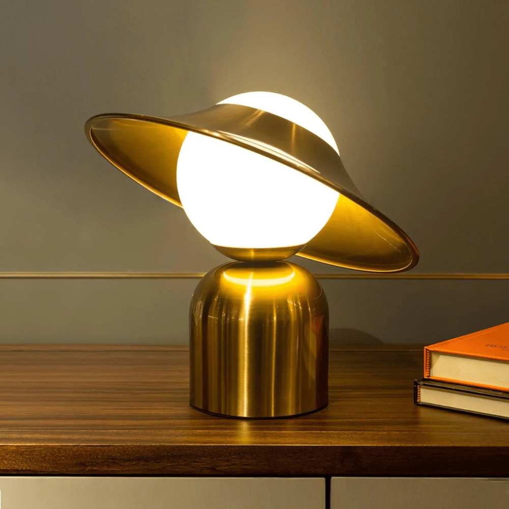Retro Metal and Glass Dimmable Table Lamp with Playful Hat Shape