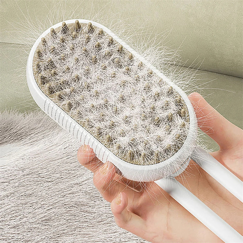 Ergonomic Rotating Handle Steam Spray Pet Grooming Brush Massager