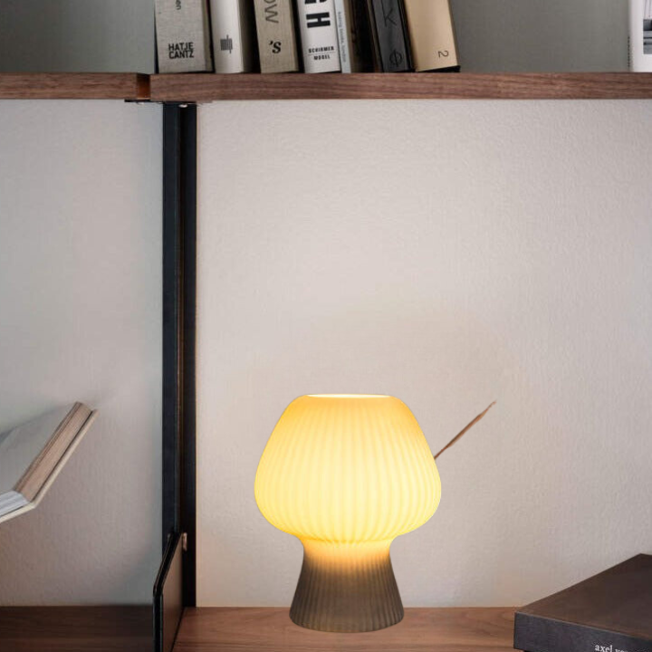 Vintage Ribbed Glass Mushroom Bedside Table Lamp