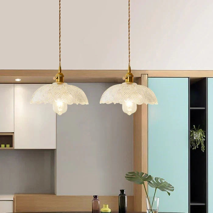 Hand-Blown Glass Round Shade Industrial Dining Pendant Light